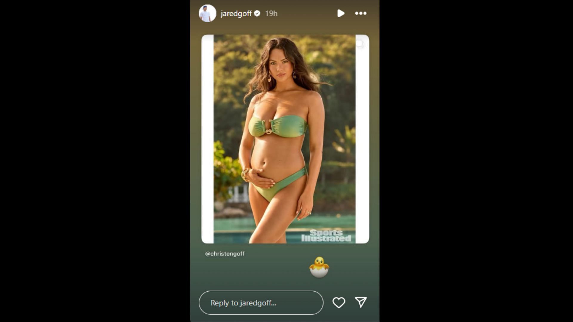 Goff reshared another photo of his wife Christen's Sports Illustrated Swimsuit shoot. (Photo via Jared Goff's Instagram Story)